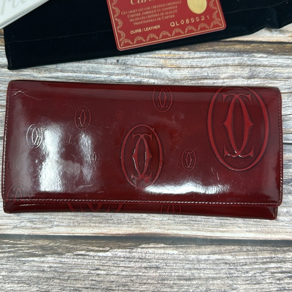 Cartier Red Glossy Long Leather Happy Birthday Wallet GUC Dust Bag, Box, Cards​​ - Picture 2 of 16